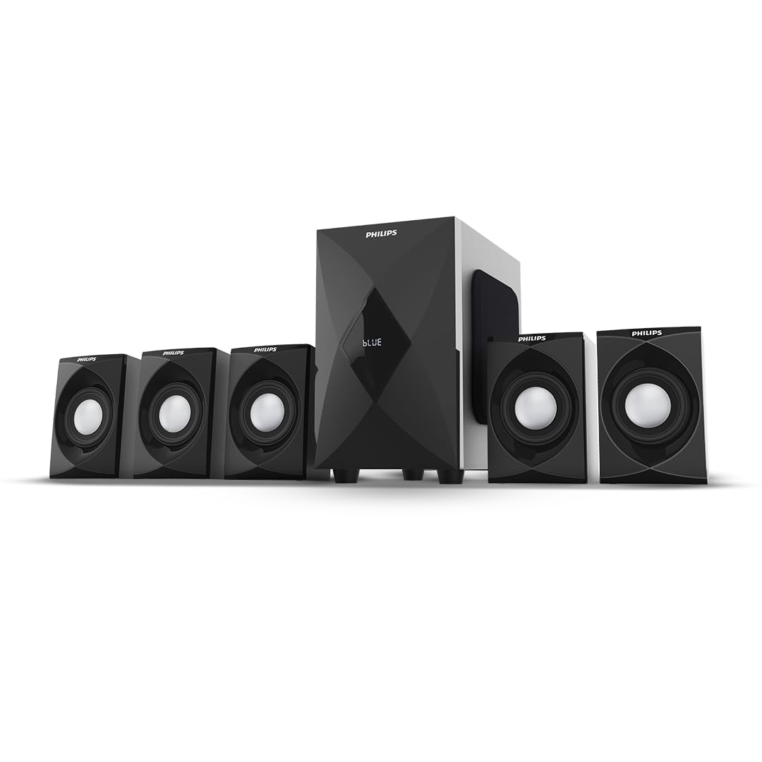 Philips MMS5634/94 5.1 Bluetooth Speaker System for Home, 100W Multimedia Speakers with Powerful woofer, Wireless Audio Streaming, Surround Sound Speakers for TV, Laptop with Remote Control (Black) - Image 2