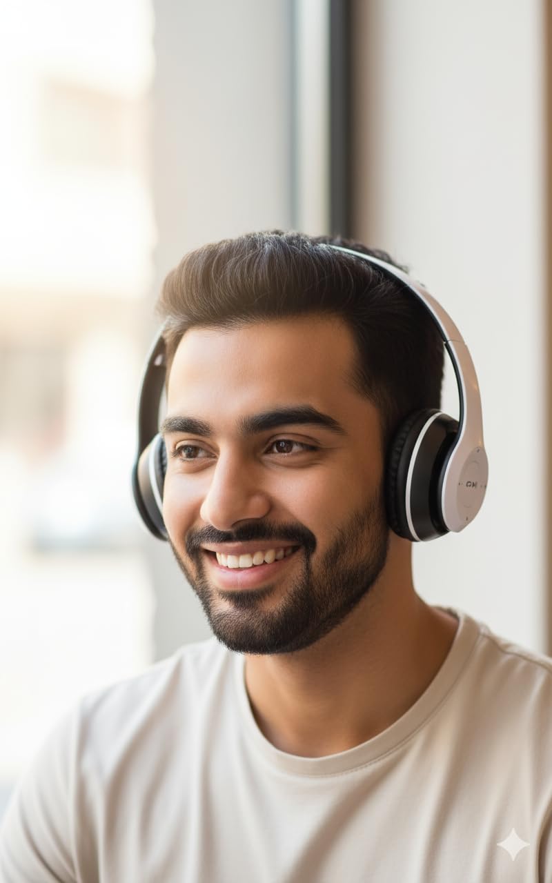 BfsTeckt Wireless Bluetooth Headphones with Deep Bass Sound, Foldable Design, Comfortable Cushioned Earpads, Built-in Mic for Music & Calls, Average Battery(1-3 Hours) Backup, Stylish Everyday Use