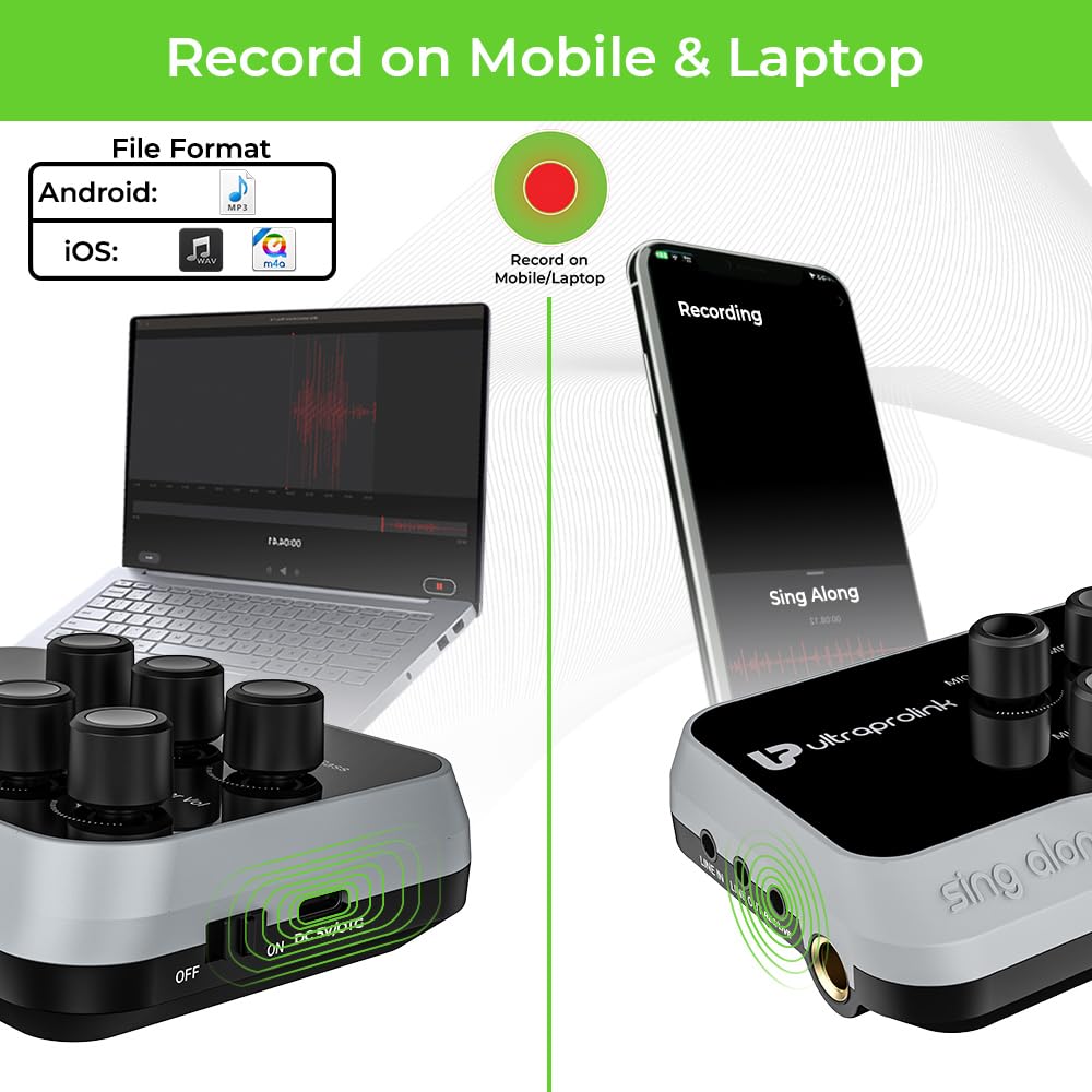 UltraProlink Sing Along Portable Bluetooth Karaoke Mixer | with Recording | with Karaoke Microphone & Bluetooth Receiver Amplifier with Echo for Mobile Phones | Sing Along | UM1002 - Image 3