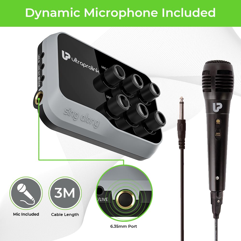 UltraProlink Sing Along Portable Bluetooth Karaoke Mixer | with Recording | with Karaoke Microphone & Bluetooth Receiver Amplifier with Echo for Mobile Phones | Sing Along | UM1002 - Image 5