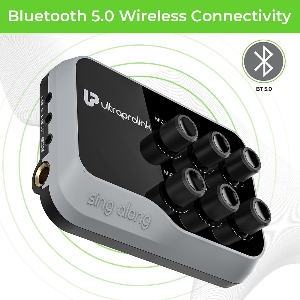 UltraProlink Sing Along Portable Bluetooth Karaoke Mixer | with Recording | with Karaoke Microphone & Bluetooth Receiver Amplifier with Echo for Mobile Phones | Sing Along | UM1002 - Image 4