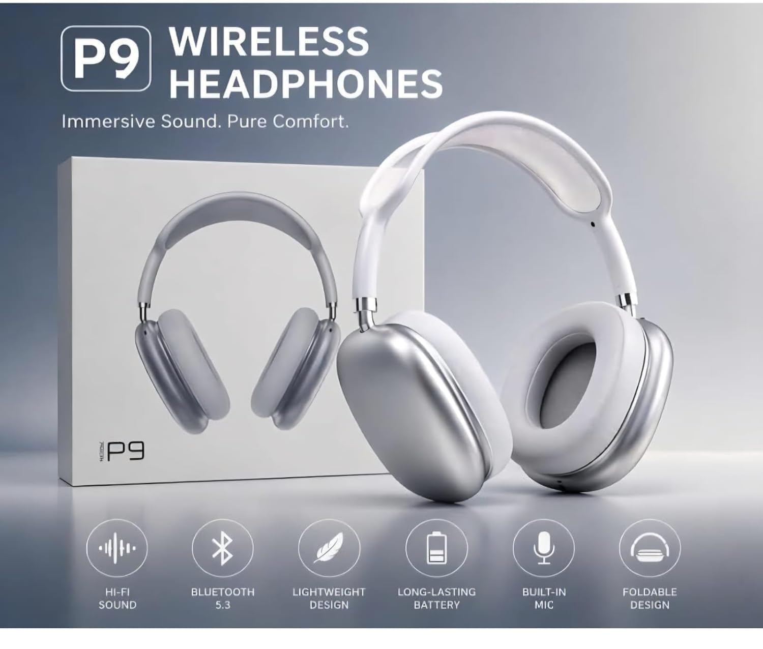 Wireless Bluetooth 5.3 Over-Ear Headphones, Hi-Fi Stereo Sound, Built-in Mic, Long Battery Life - Image 2