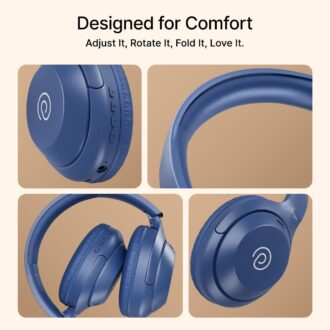 pTron Studio Classic w/ 75Hrs Playtime, Wireless Over Ear Headphones w/HD Mic, Dual Device Pairing, TruTalk AI-ENC Calls, Low-Latency Game & Music, Deep Bass, BT5.4 & Type-C Charging (Blue)