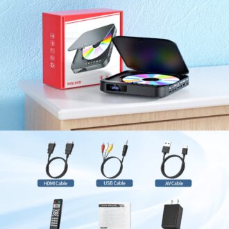 DESOBRY Mini HDMI DVD Player - Compact HD 1080P for Smart TV, All Regions, CD/DVD Player with AV Output, USB/TF Card Input