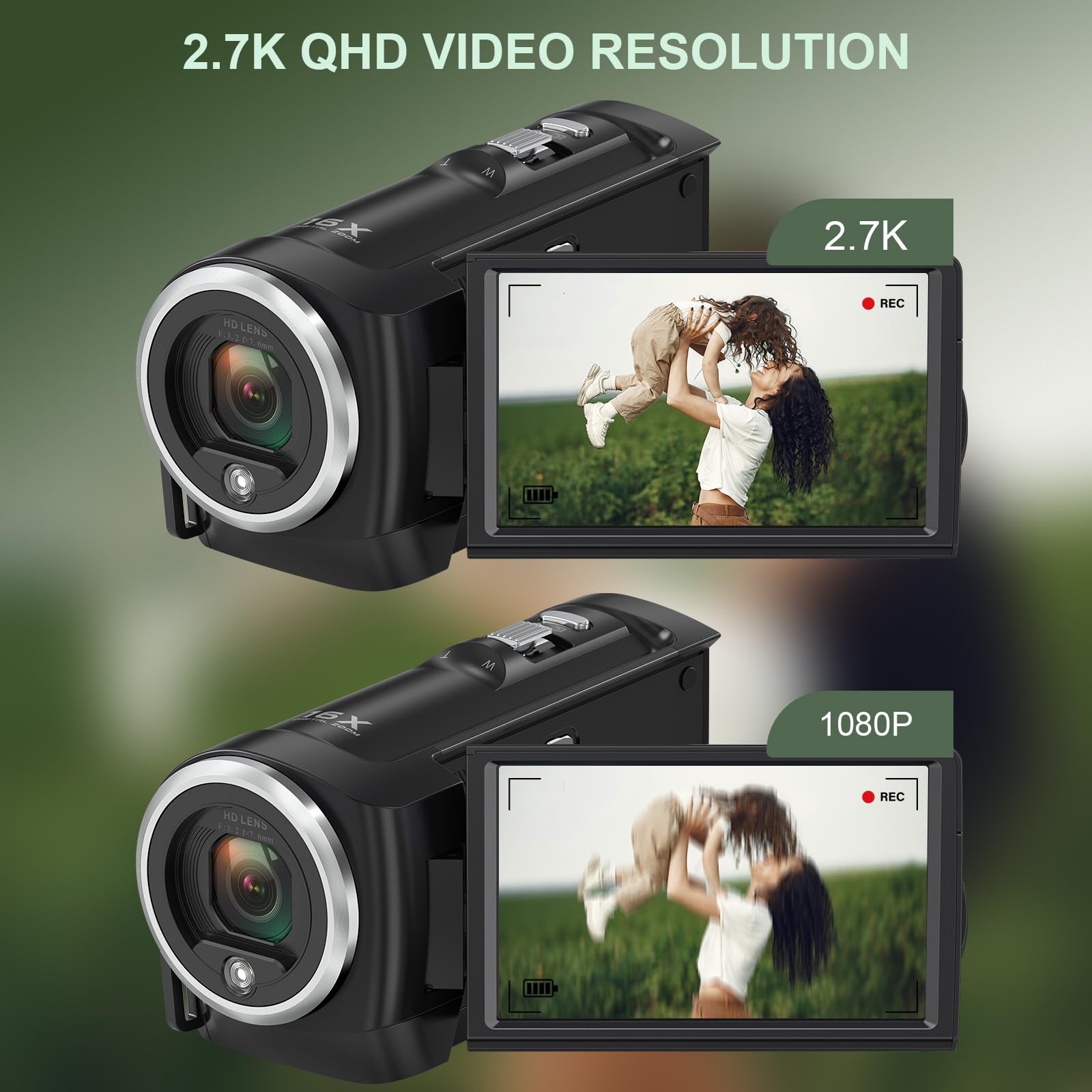 Tixeuo 2.7K Video Camera Camcorder QHD 50MP YouTube Vlogging Camera 16X Digital Zoom Webcam 270 Degree Rotation Screen Camcorders with 32G SD Card and 2 Batteries Recording While Charging - Image 3