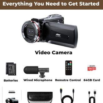 ZIMOCE 4K 60FPS Video Camera Camcorder with HDMI Cable, 48MP Vlogging Camera for YouTube, Dual Lens Camera Recorder, 21X Zoom Rotatable Screen Video Recorder with Mic, 2 Batteries &64GB Card (Small)