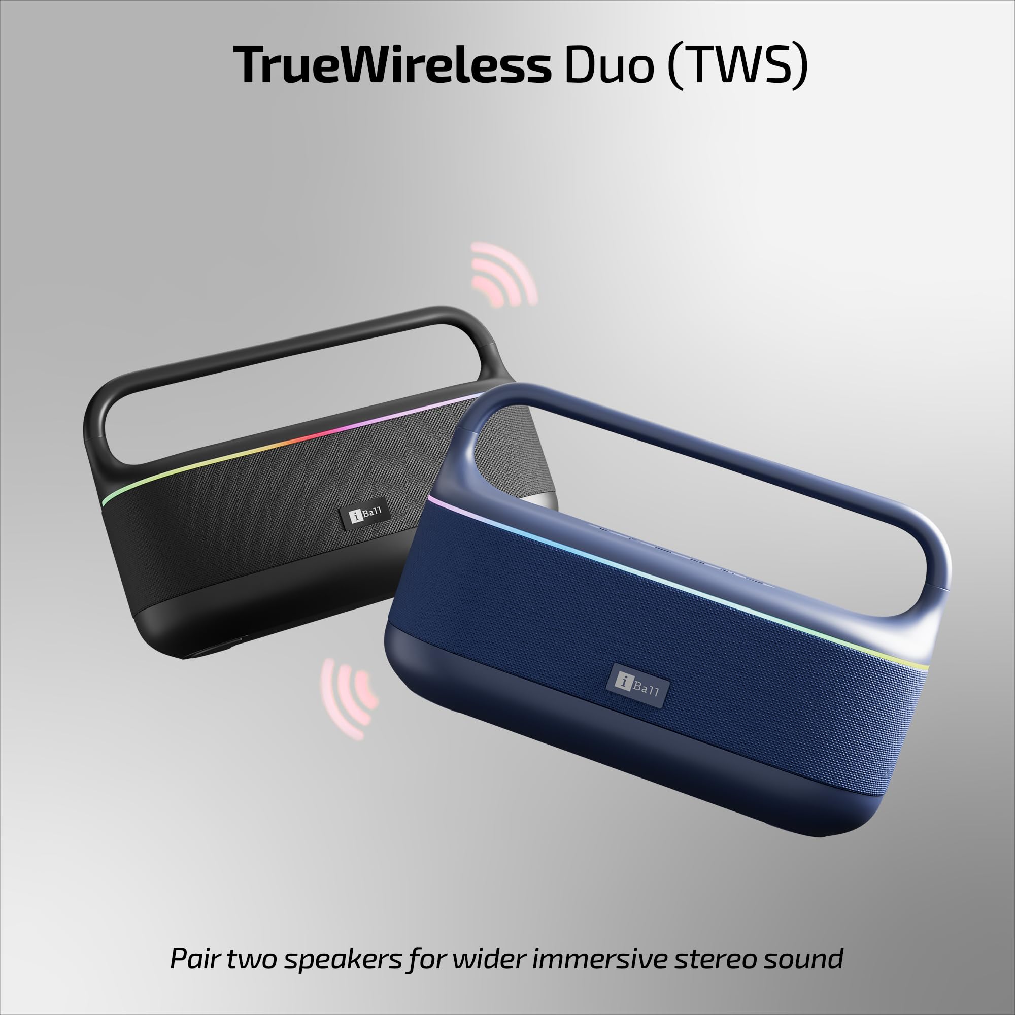 iBall Dhun 180 Portable Bluetooth Speaker, 50W RMS, 5Hrs Playback, Dual Drivers, Dual EQ, Metal Handle, Powerful BASS, TWS Support, RGB Lights, Fabric Finish, Type-C, Call Function (Blue) - Image 6