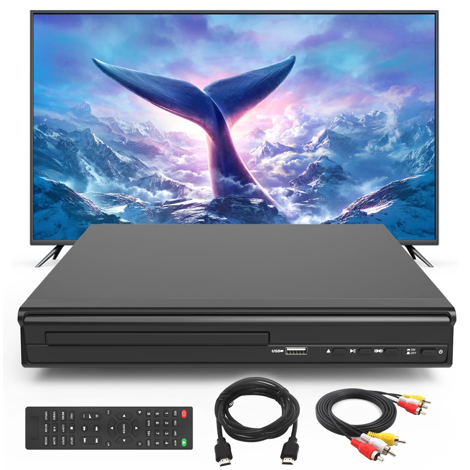 Multi-Region CD DVD Players,DVD Players for TV,HDMI AV Output, Supports USB Input & Mic's, Package Includes RCA/HDMI Cables and Remote Control - Image 2