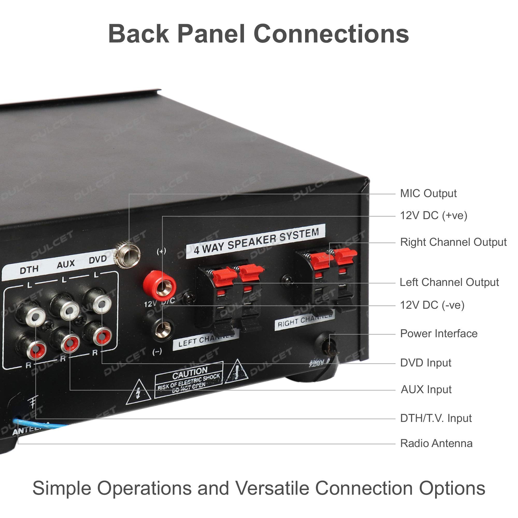 Dulcet DC-A30X 2 Channel Stereo Amplifier with Big LED Display/Bluetooth/MIC Input/USB/SD Card Slot/FM Radio/AUX Input/Remote Control & Built-in Equalizer with Bass, Treble & Balance Control - Image 6