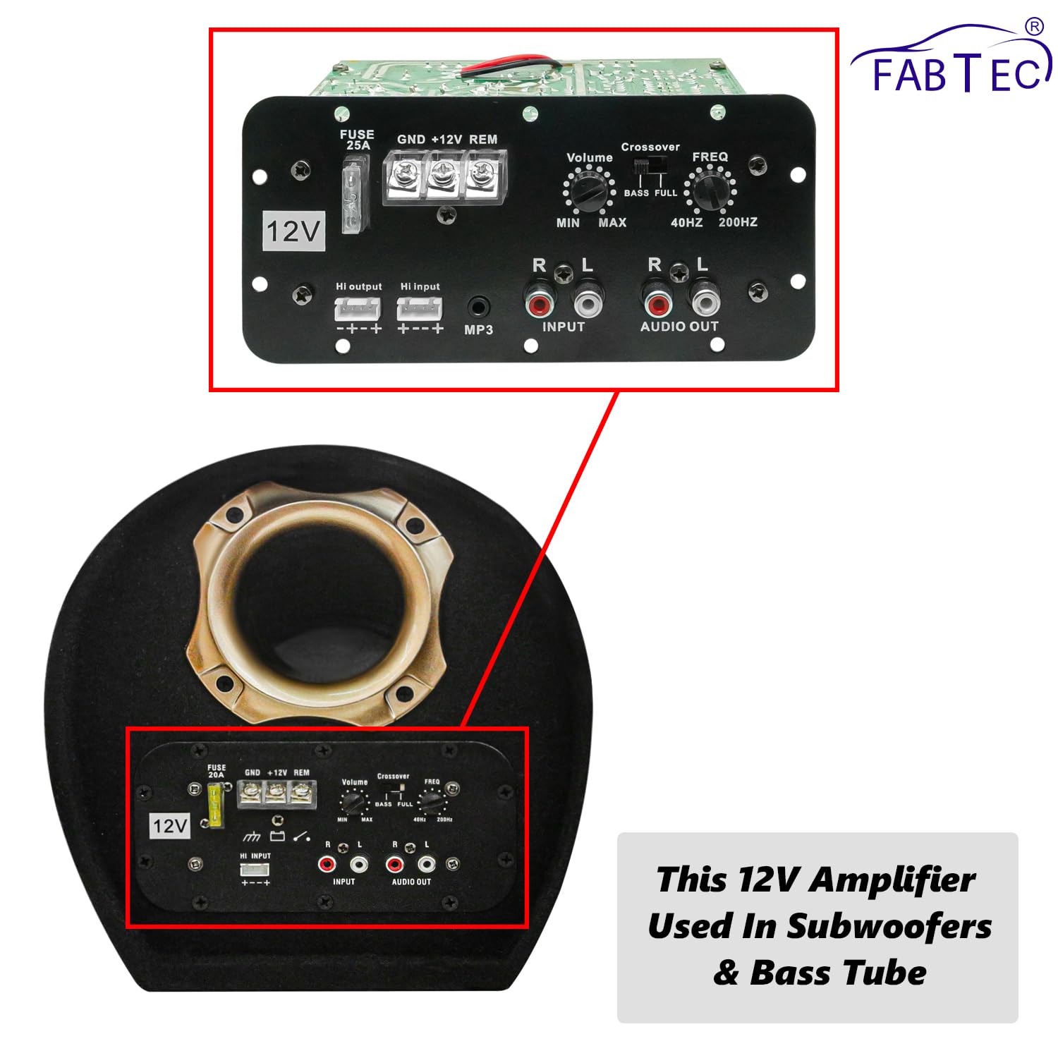 FABTEC 12V Dual Channel 120W Car Audio Amplifier – High Performance Stereo/Mono Amp with Deep Bass Support, Subwoofer Compatible, Class AB Design with MOSFET Power System - Image 6