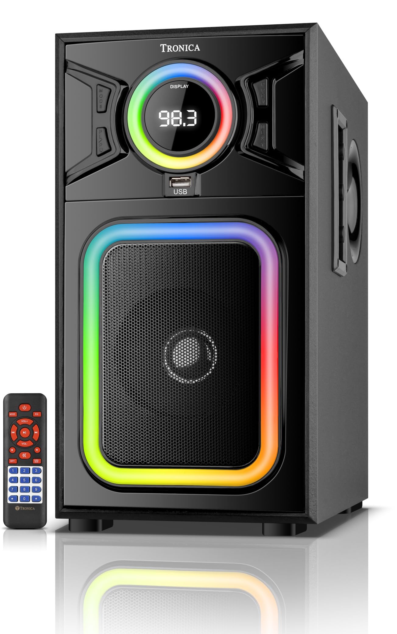 Tronica AI780 Bluetooth Home Theatre Speaker System with 60W Sound & Bass Boost, LED Display, RGB Lights, FM, USB, AUX, Mic Support & Remote Control - Image 2