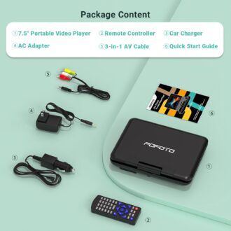 9.5" Portable DVD Player for Kids and Car with 7.5" Swivel Screen, 4-6 Hours Working Time, Car DVD Player with Dual Speakers, Remote Control, Support Sync TV, Region Free USB/SD/AV