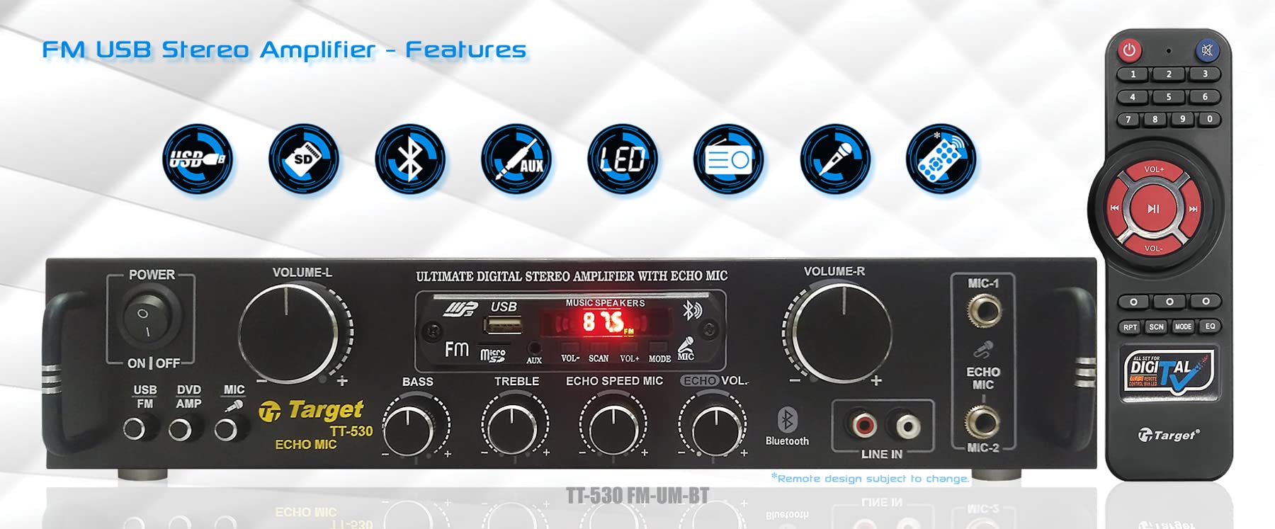 TARGET - TT - 530 HIFI STEREO AMPLIFIER DIGITAL TECH RMS 80 WATTS WITH USB,AUX,MIC,BLUTHOOTH,AV,2RC-BUILT IN BLUTHOOTH WITH 4440 DOUBLE IC CIRCUIT POWER AV AMPLIFIER PERFECT FOR HOME AND OUTDOOR