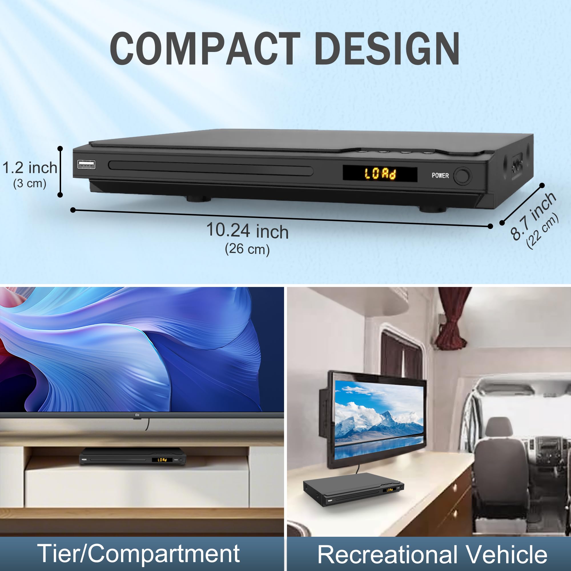 HDMI DVD Player, Multi-Region DVD Player for TV, Supports Mic's & USB Input, NTSC/PAL Systems, HDMI/RCA Cables and Remote Control Included - Image 9