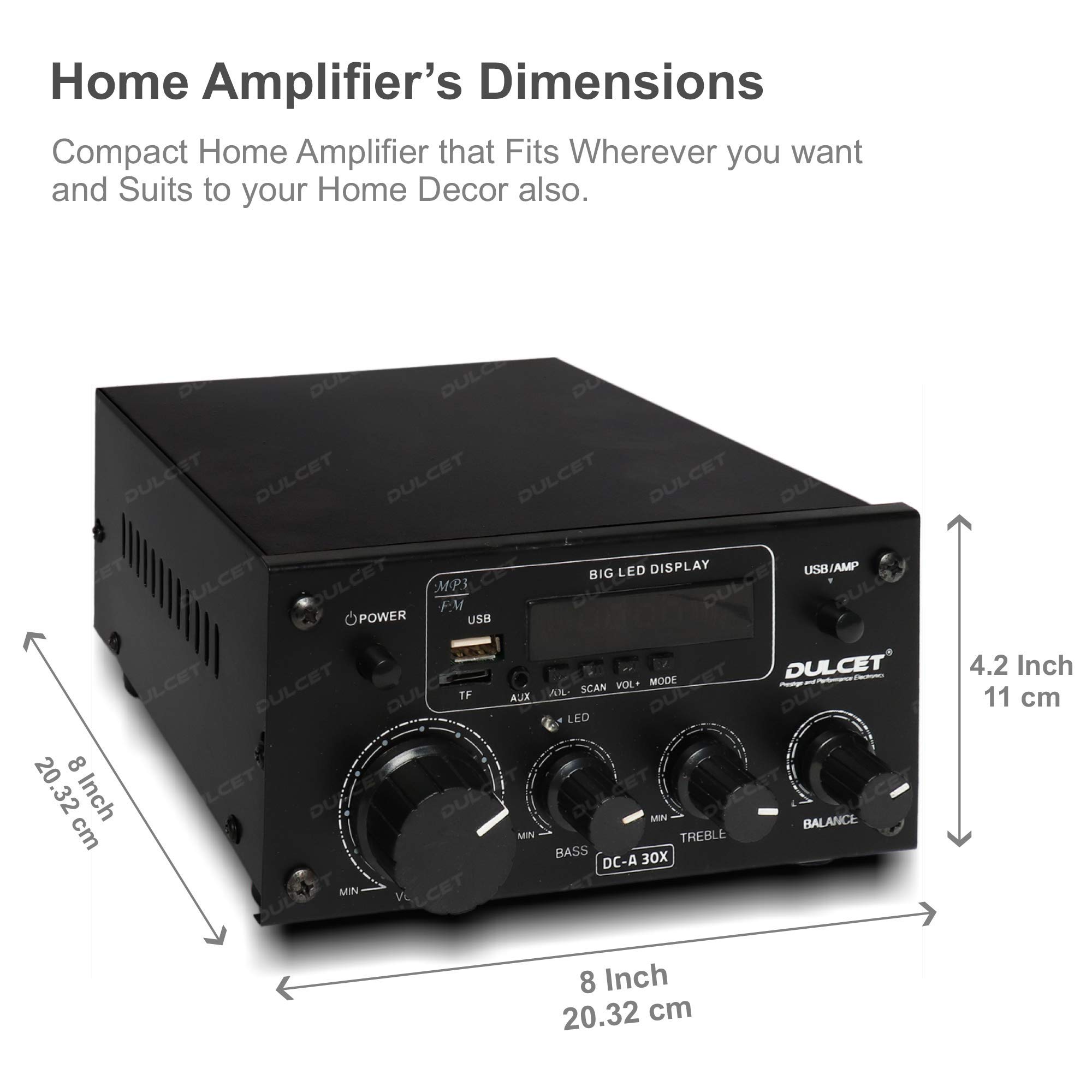 Dulcet DC-A30X 2 Channel Stereo Amplifier with Big LED Display/Bluetooth/MIC Input/USB/SD Card Slot/FM Radio/AUX Input/Remote Control & Built-in Equalizer with Bass, Treble & Balance Control - Image 7