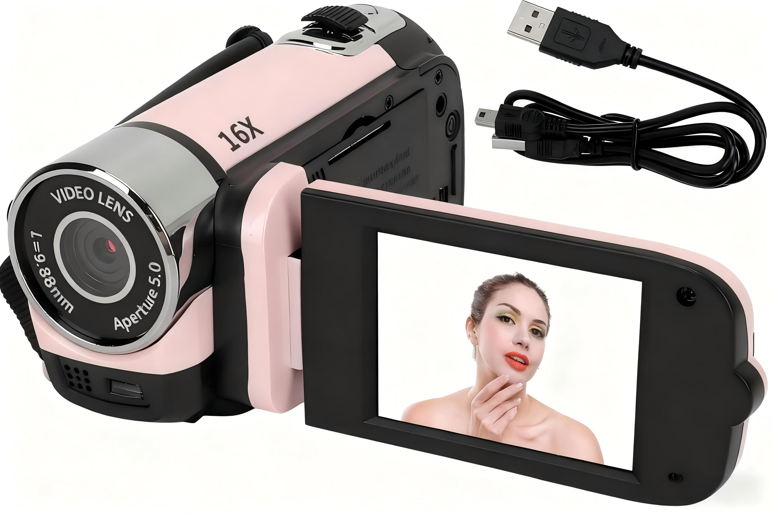 Portable 1080P HD Digital Video Camera Camcorder 16MP 16X Zoom with Fill Light 2.7 Inch Rotatable LCD Screen for Vlogging Travel Sports Events Handheld Recorder - Image 2