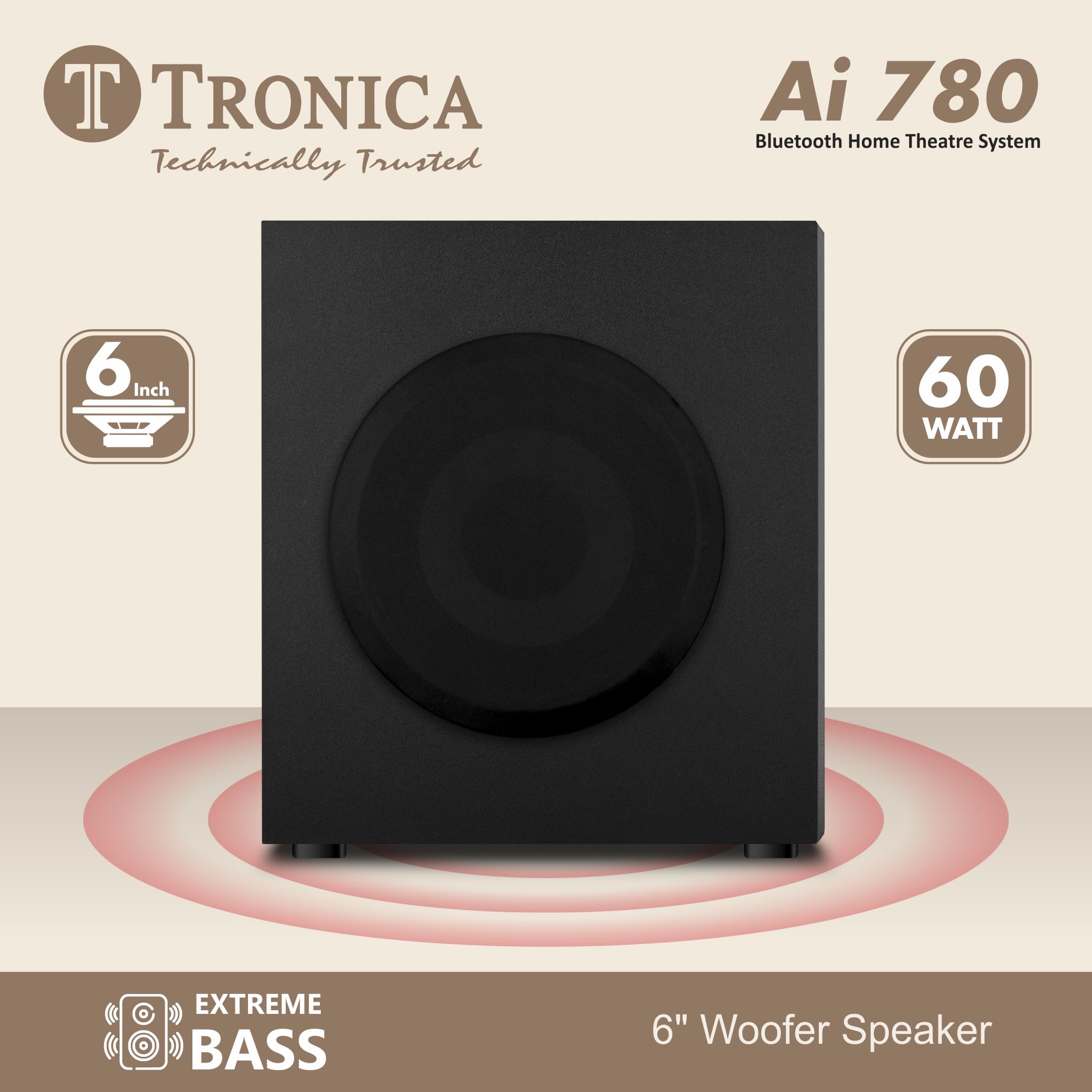 Tronica AI780 Bluetooth Home Theatre Speaker System with 60W Sound & Bass Boost, LED Display, RGB Lights, FM, USB, AUX, Mic Support & Remote Control - Image 6