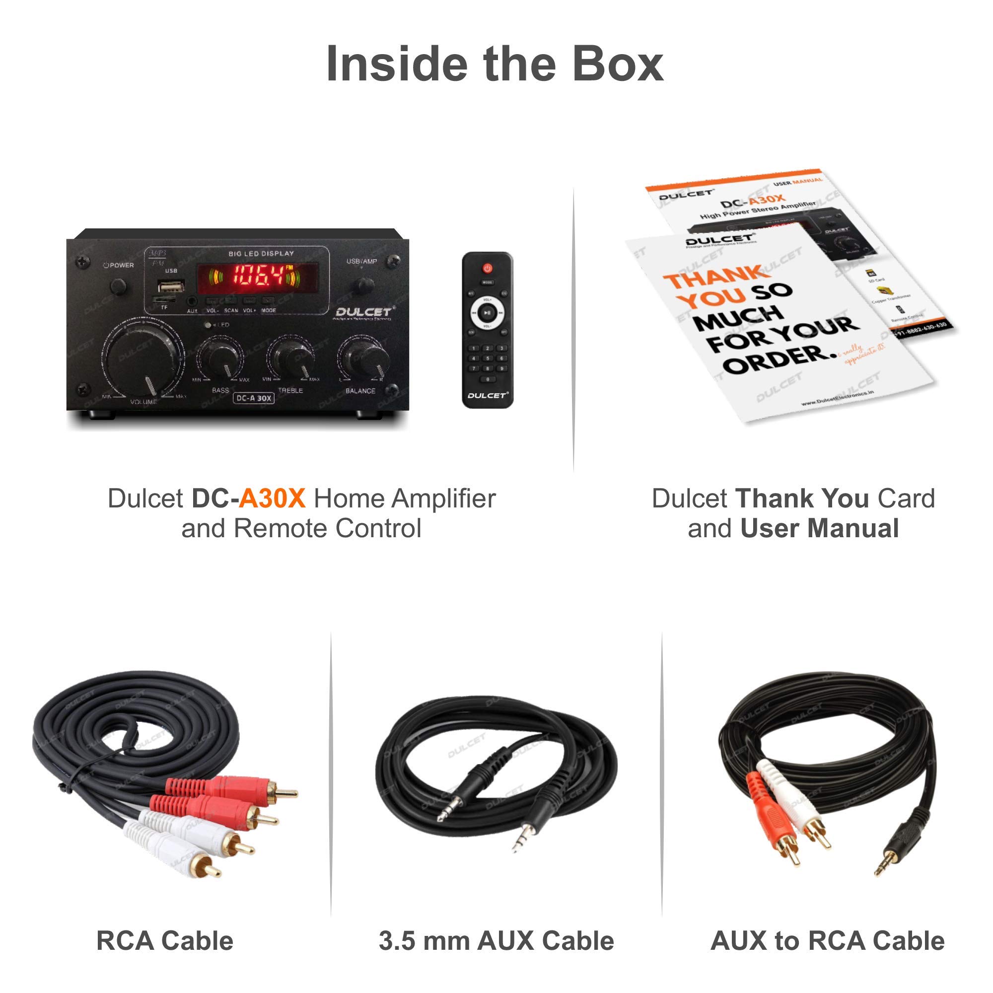 Dulcet DC-A30X 2 Channel Stereo Amplifier with Big LED Display/Bluetooth/MIC Input/USB/SD Card Slot/FM Radio/AUX Input/Remote Control & Built-in Equalizer with Bass, Treble & Balance Control - Image 8