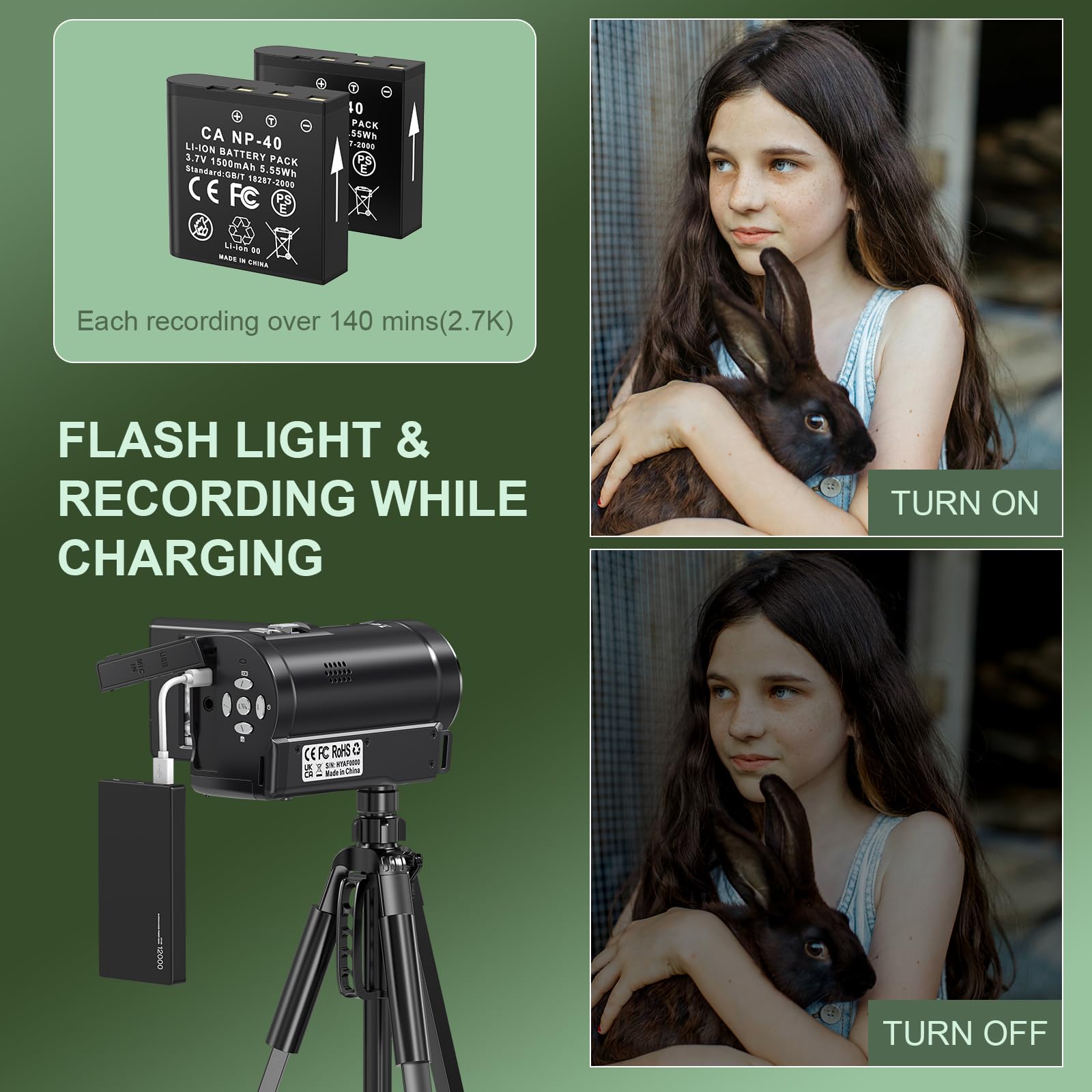 Tixeuo 2.7K Video Camera Camcorder QHD 50MP YouTube Vlogging Camera 16X Digital Zoom Webcam 270 Degree Rotation Screen Camcorders with 32G SD Card and 2 Batteries Recording While Charging - Image 4