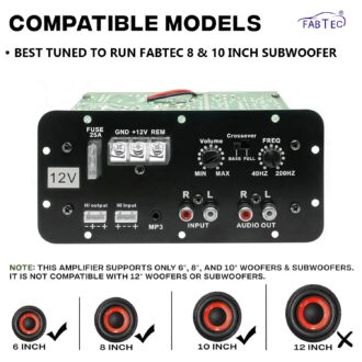 FABTEC 12V Dual Channel 120W Multi Channel Car Amplifier Stereo Mono Amp Audio, Bass Sub Woofer Kit, Monoblock, Class AB, Mosfet Power Supply