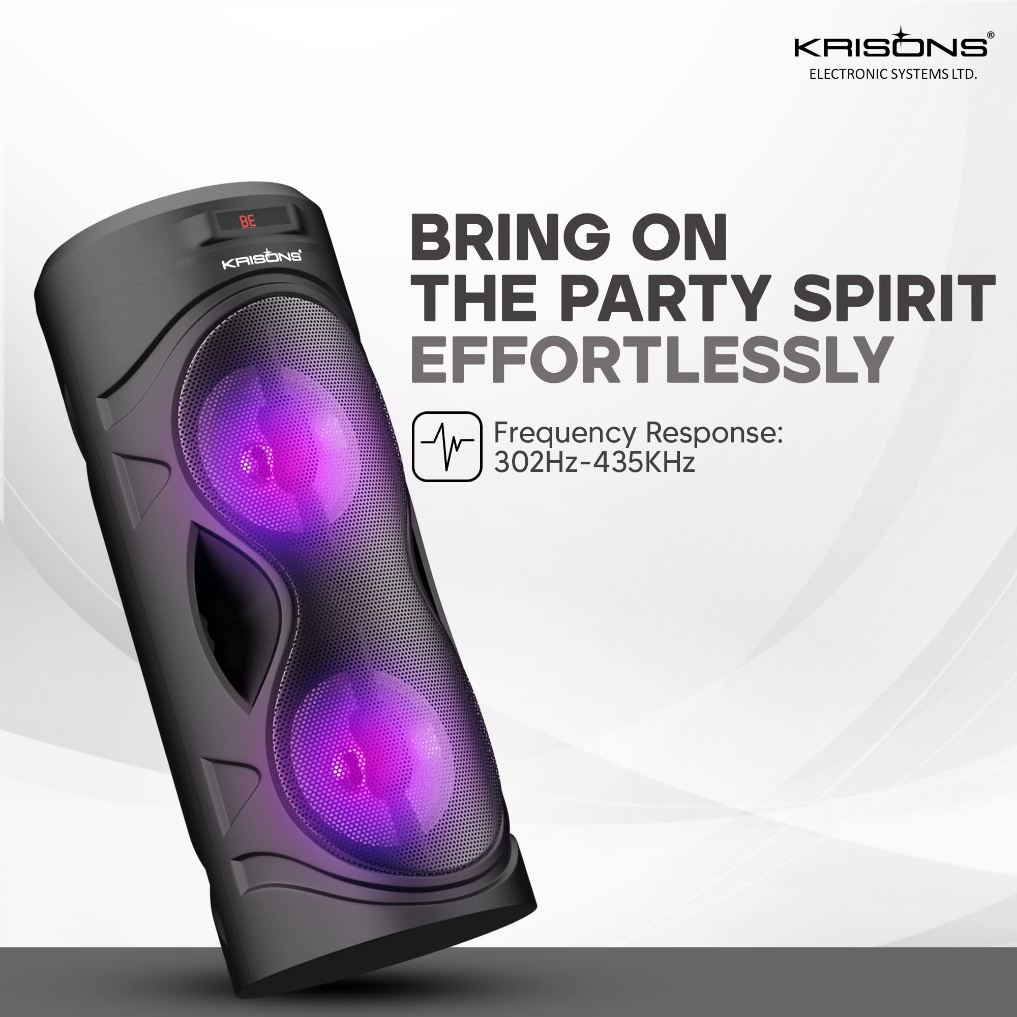 Krisons Cylender 4" Double Woofer 30W Multi-Media Bluetooth Party Speaker with Wired Mic for Karaoke,2400 MAH Battery, Digital Display,RGB Lights, USB, SD Card, FM Radio,Auto TWS Function & Remote - Image 4