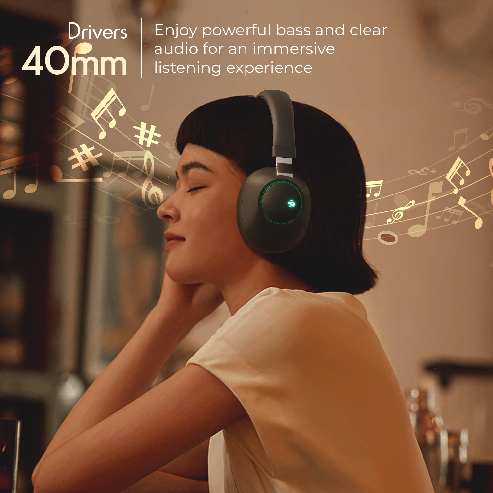 ZEBRONICS Duke (2026 Upgrade) Wireless Headphone, BT v5.3, Upto 60 hrs Playback, 40mm Drivers, Deep Bass, ENC, Gaming Mode, Dual Pairing, LED Lights, Media/Volume Control, Call Function (Black) - Image 3