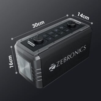 ZEBRONICS Music Bomb 2 Party Speaker with 80W, Supports Bluetooth, 10h Backup, USB, mSD, AUX, 6.3mm Guitar Input, TWS, Karaoke, Wireless Microphone, Detachable Carry Strap