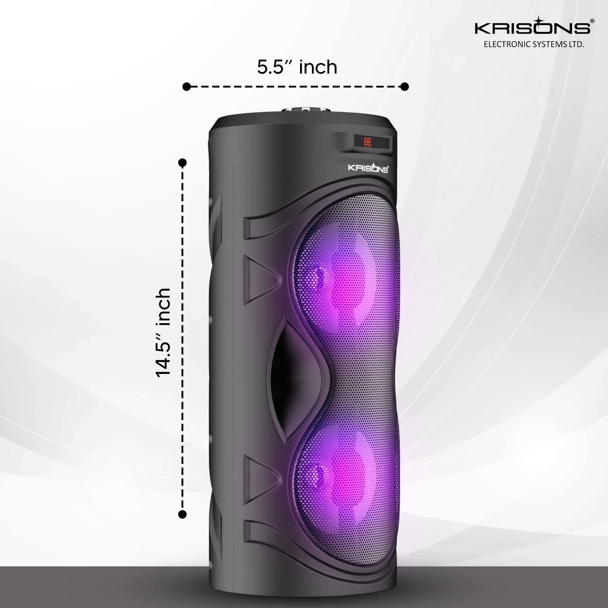 Krisons Cylender 4" Double Woofer 30W Multi-Media Bluetooth Party Speaker with Wired Mic for Karaoke,2400 MAH Battery, Digital Display,RGB Lights, USB, SD Card, FM Radio,Auto TWS Function & Remote - Image 9