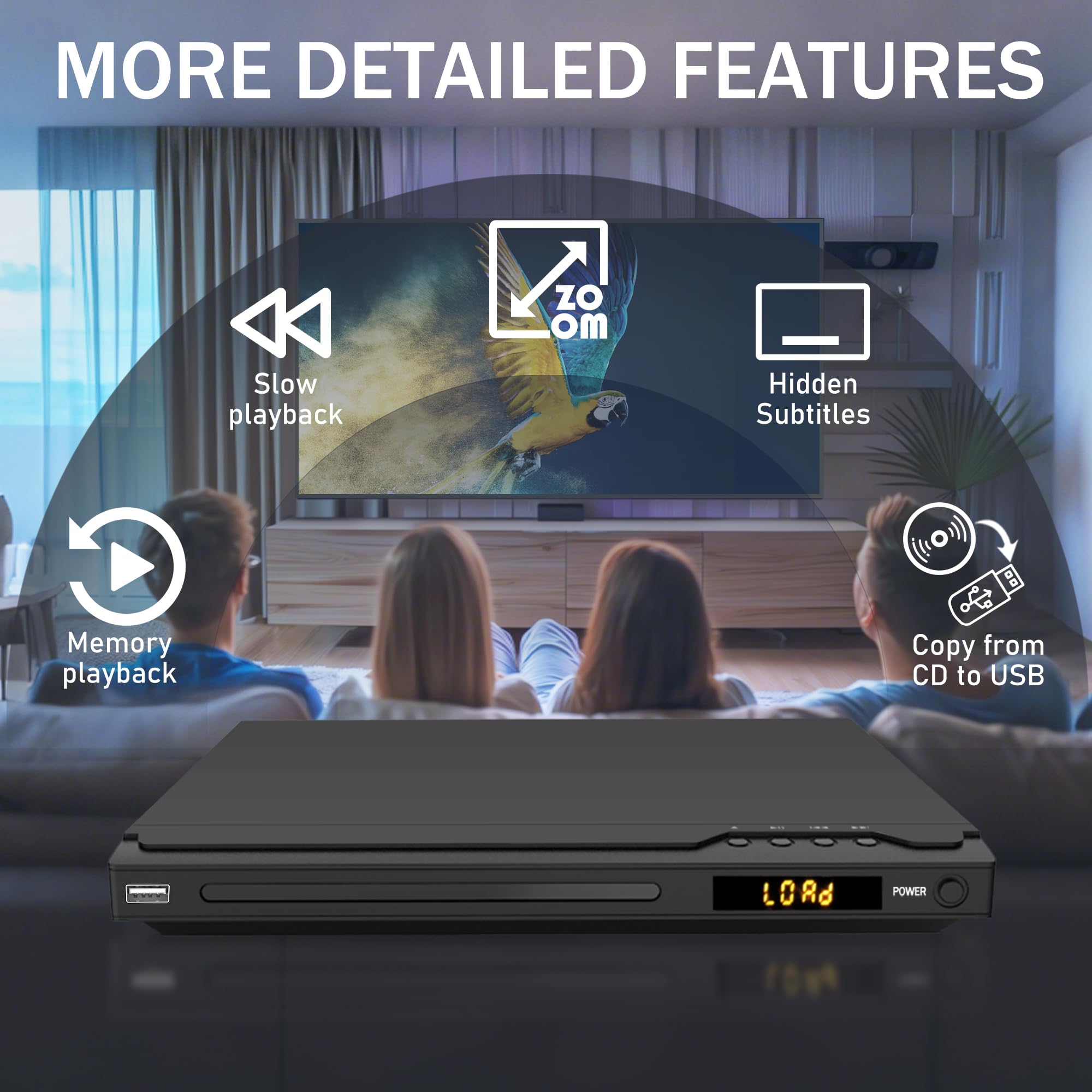 HDMI DVD Player, Multi-Region DVD Player for TV, Supports Mic's & USB Input, NTSC/PAL Systems, HDMI/RCA Cables and Remote Control Included - Image 4