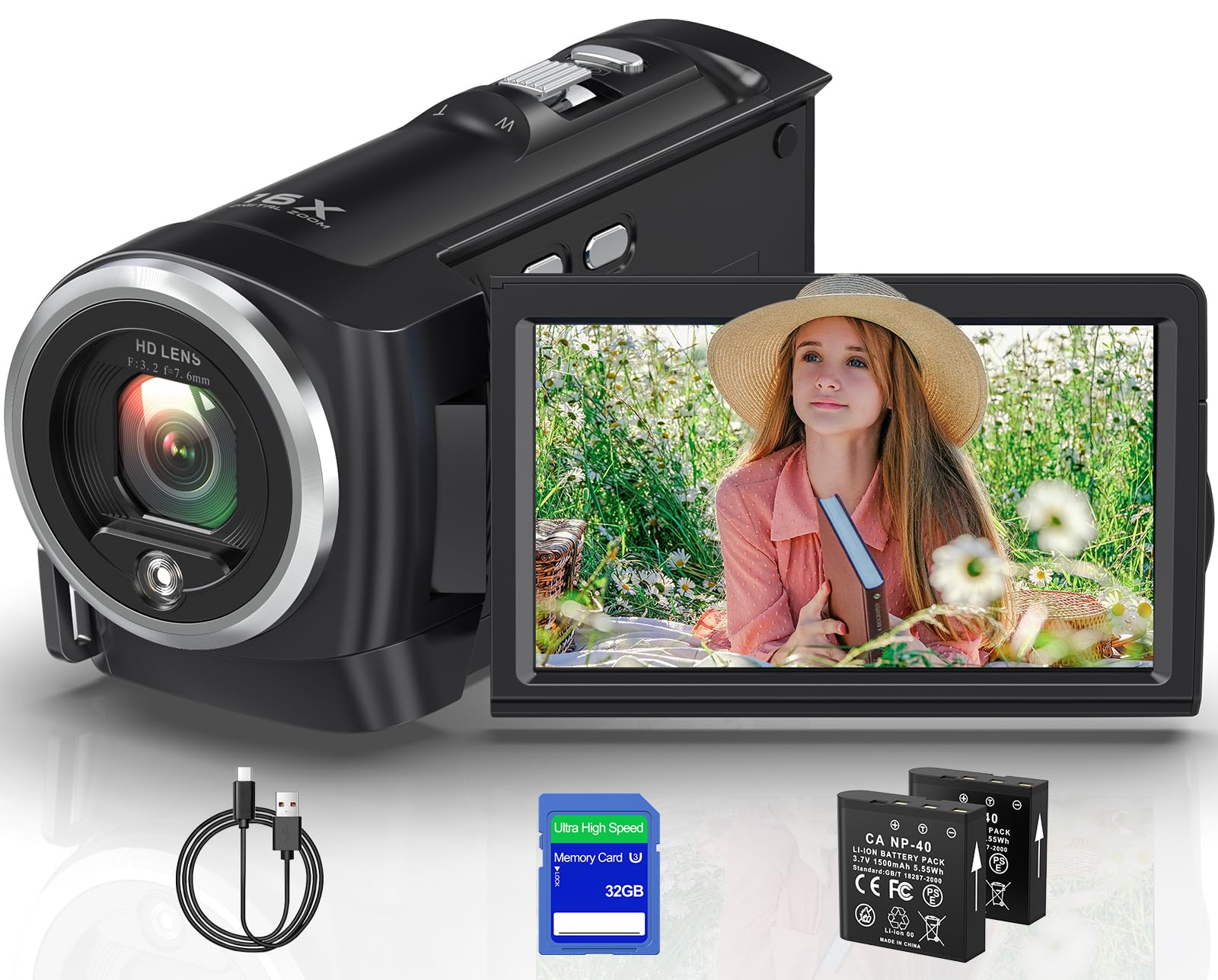 Tixeuo 2.7K Video Camera Camcorder QHD 50MP YouTube Vlogging Camera 16X Digital Zoom Webcam 270 Degree Rotation Screen Camcorders with 32G SD Card and 2 Batteries Recording While Charging - Image 2