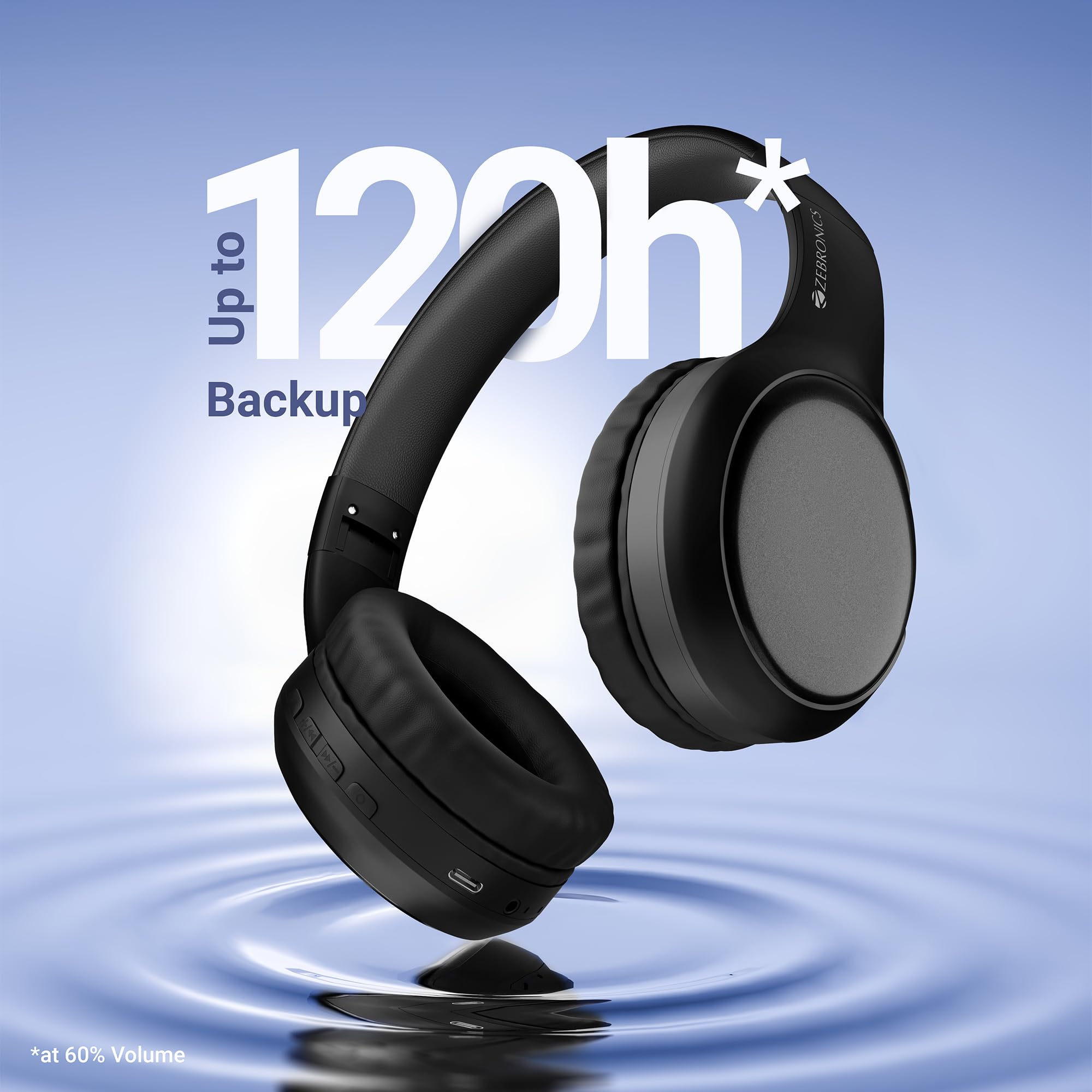 Zebronics Thunder Max (2026 Upgrade) Wireless Headphones, BT v6.0, Upto 120hrs Playback, 40mm Drivers, ENC, Gaming Mode, Dual Pairing, AUX, Rapid Charge, 3 EQ Modes, Voice Assistant, (Black) - Image 3