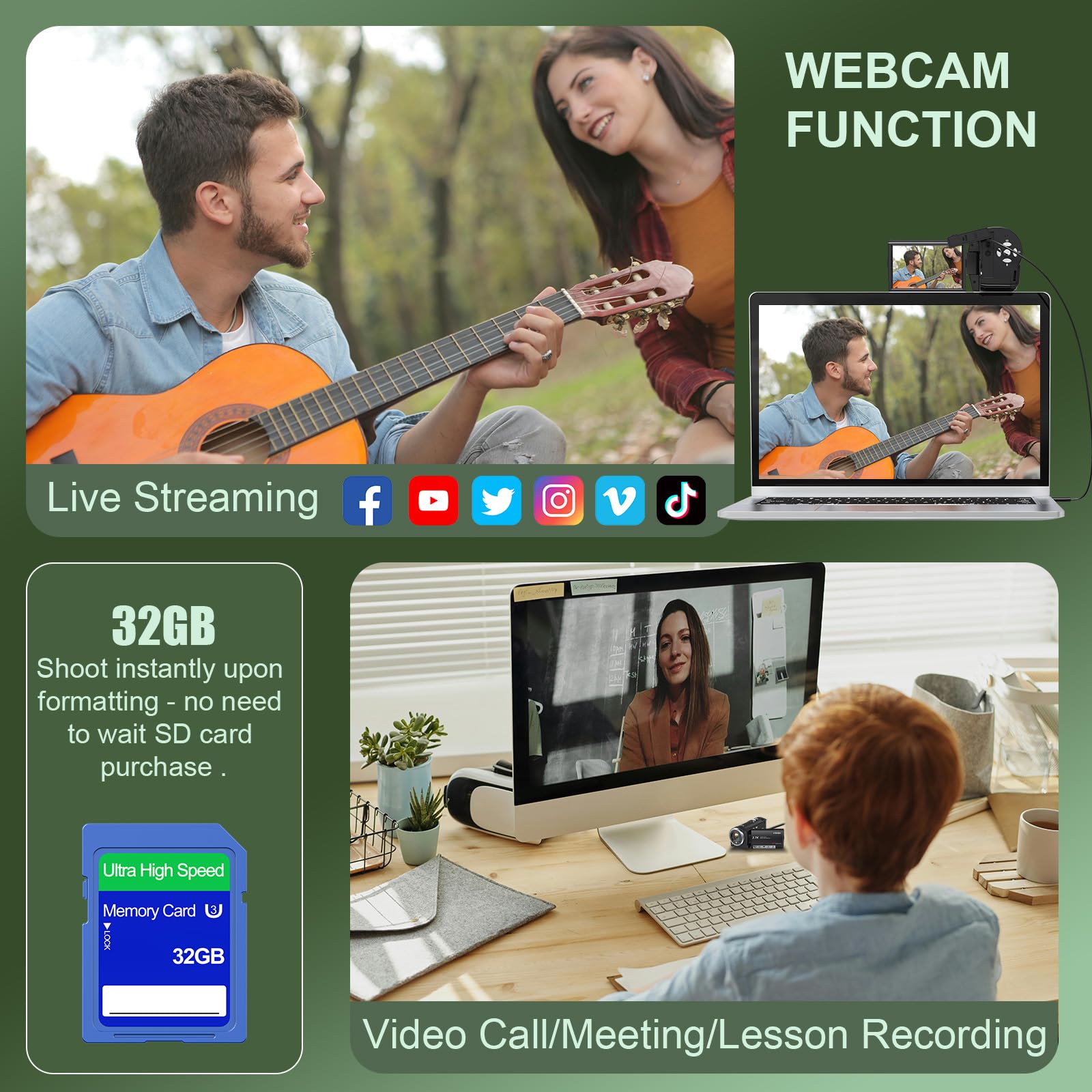 Tixeuo 2.7K Video Camera Camcorder QHD 50MP YouTube Vlogging Camera 16X Digital Zoom Webcam 270 Degree Rotation Screen Camcorders with 32G SD Card and 2 Batteries Recording While Charging - Image 5