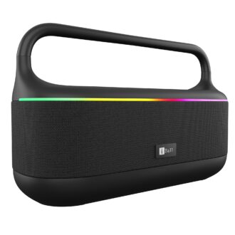 iBall Dhun 180 Portable Bluetooth Speaker, 50W RMS, 5Hrs Playback, Dual Drivers, Dual EQ, Metal Handle, Powerful BASS, TWS Support, RGB Lights, Fabric Finish, Type-C, Call Function (Black)