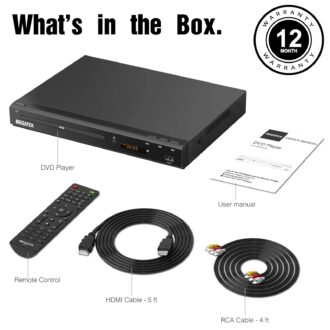 MEGATEK Region-Free HDMI DVD Player for TV, Compact CD/DVD Player for Smart TV, USB Port, Plays All Region DVDs & Multi Formats, Metal Housing, HDMI/RCA Cables & Remote Included