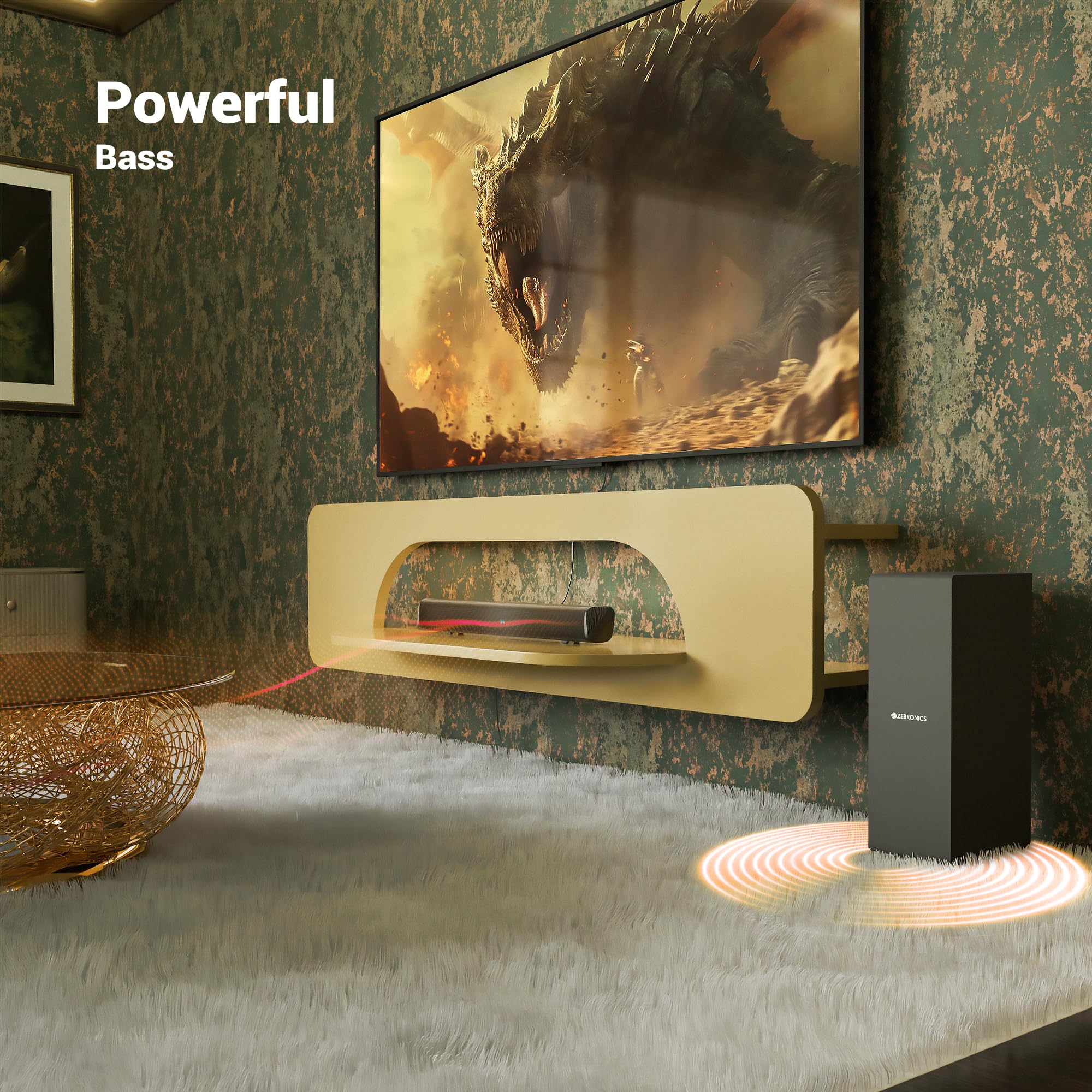 ZEBRONICS 90 Watts, Compact Soundbar, Home Theatre, Dual Driver Soundbar, 11.43cm Subwoofer, HDMI ARC, Bluetooth v5.1, Wall Mountable, Glossy Finish (Juke BAR 200A) - Image 4