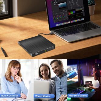rts External USB 3.0 Portable CD DVD +/-RW Drive Burner Slim DVD/CD ROM Rewriter Player Superdrive, High Speed Data Transfer for Laptop MacBook Desktop PC, Plug and Play