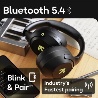 GOBOULT Flex Over Ear Bluetooth Headphones with 80H Playtime, 40mm Bass Drivers, Zen™ ENC Mic, Type-C Fast Charging, 4 EQ Modes, Bluetooth 5.4, AUX Option, 60ms Low Latency, IPX5 (Pure Black)