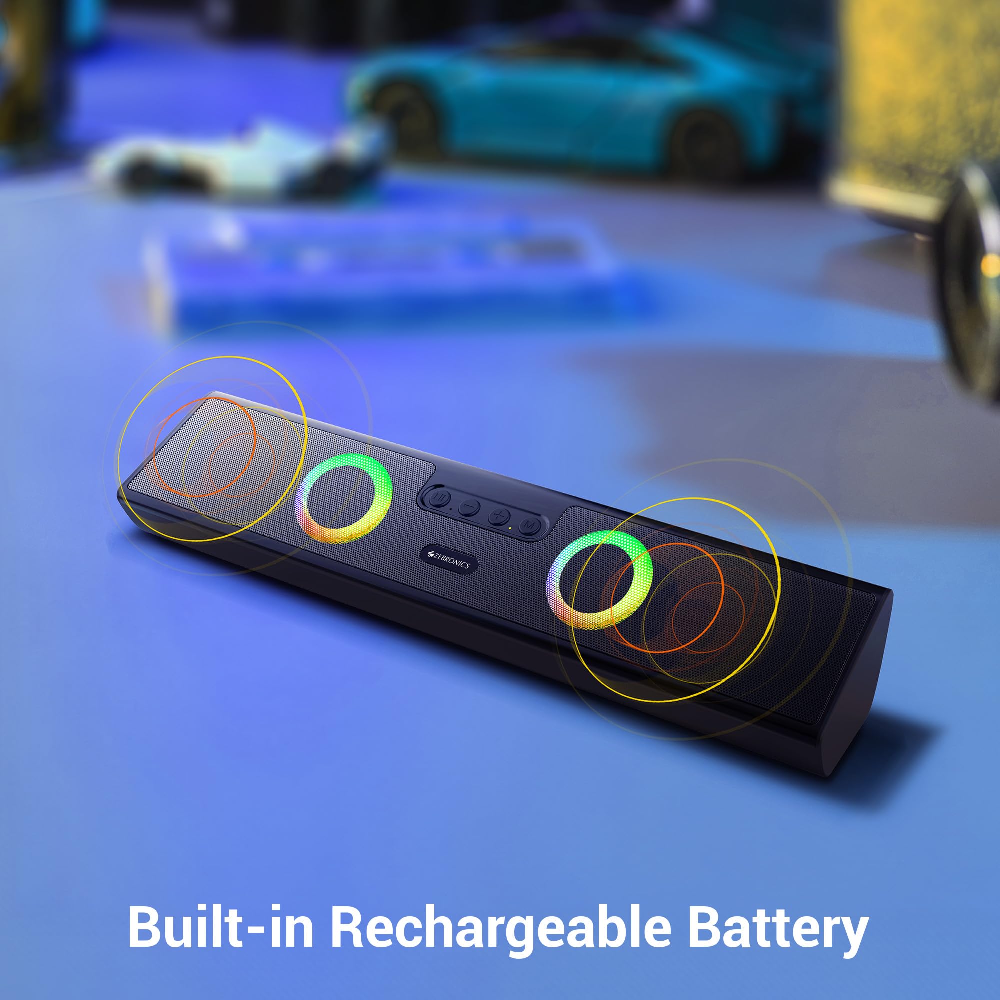 ZEBRONICS Astra 35, Portable Bluetooth Speaker, 16 Watts, Upto 8h Backup, Dual Drivers + Dual Passive Radiators, Call Function, Bluetooth v5.3 | USB | mSD| AUX, TWS, RGB LED - Image 6