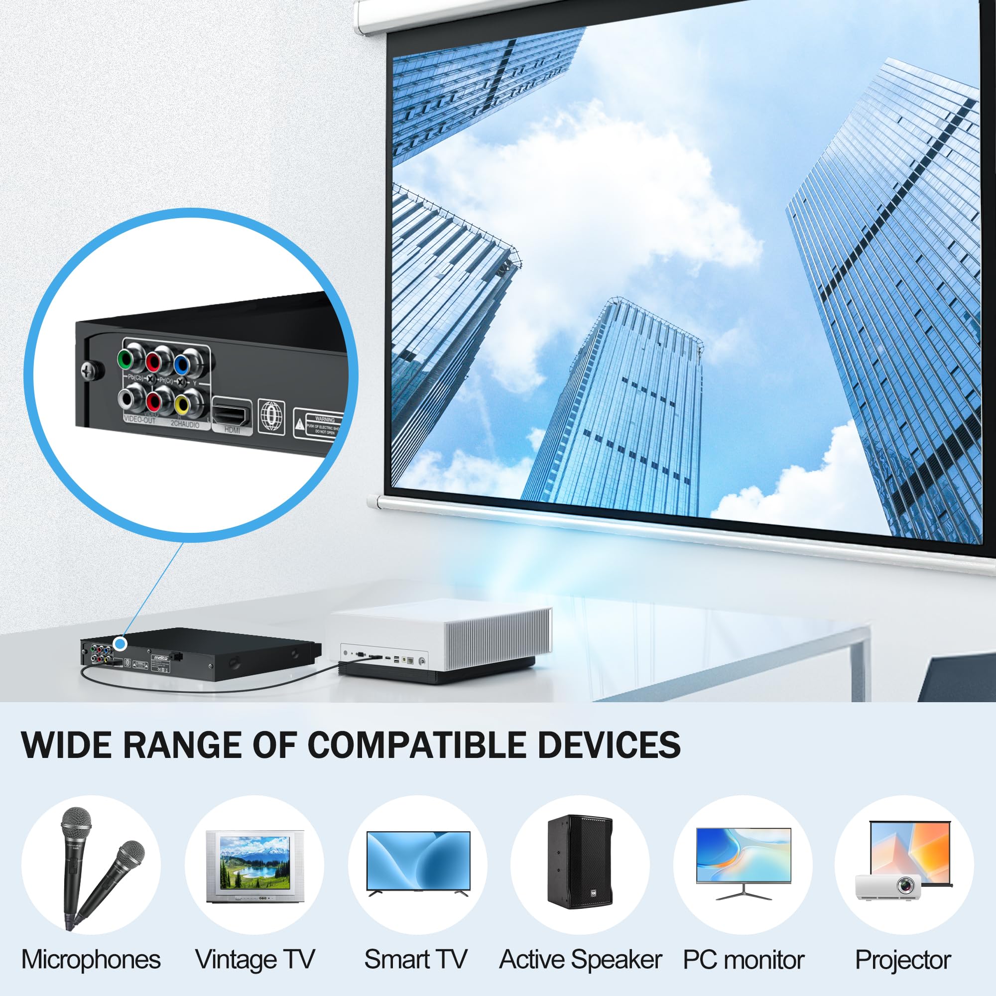 HDMI DVD Player, Multi-Region DVD Player for TV, Supports Mic's & USB Input, NTSC/PAL Systems, HDMI/RCA Cables and Remote Control Included - Image 8