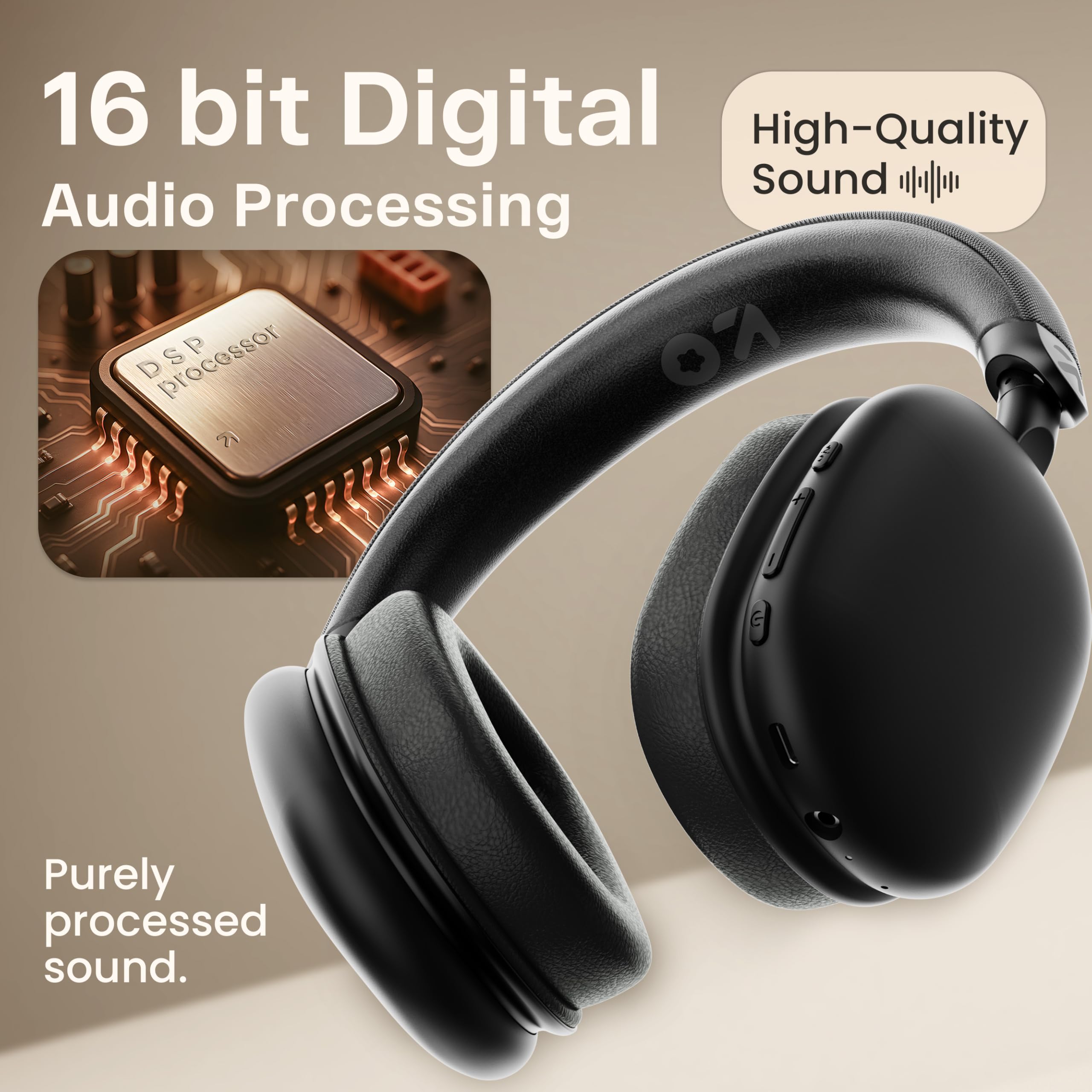 GOBOULT Fluid X 60Hrs Playtime, 40mm Boosted Drivers, Foldable Design, ENC Mic, 5.4v Bluetooth & Wired Headset (Electric Black, On the Ear)