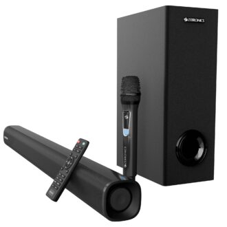 Zebronics 200W Soundbar with Dual Drivers, Virtual 5.1 Surround, 5.2" Subwoofer, BT v5.3, TV (ARC), USB, AUX, Wall Mountable, Karaoke, Wireless Mic, LED Display (Juke Bar 4120)