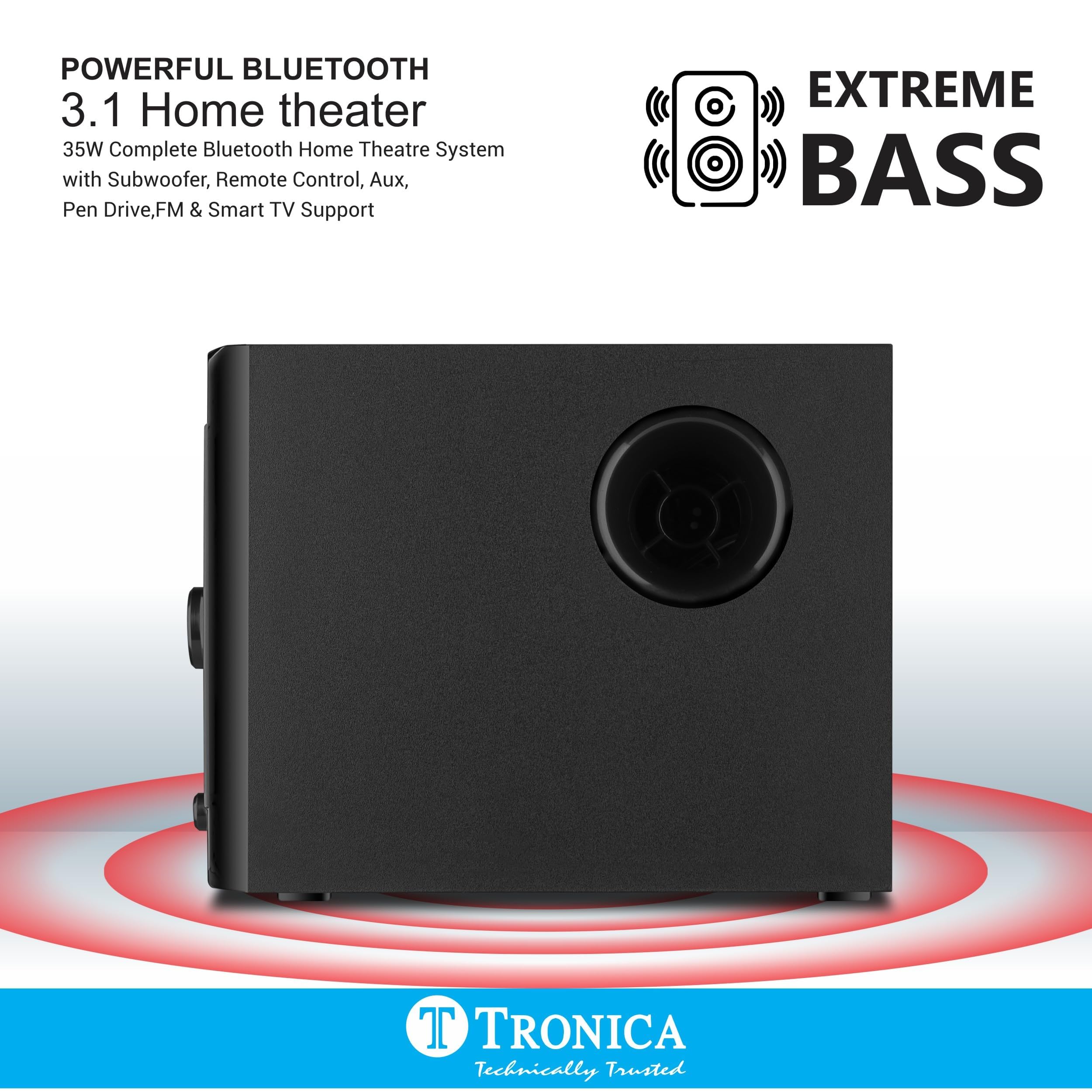 Tronica Super King 3.1 Channel 35W Complete Bluetooth Home Theatre System with Subwoofer, Remote Control, Aux,Pen Drive,FM & Smart TV Support - Image 5