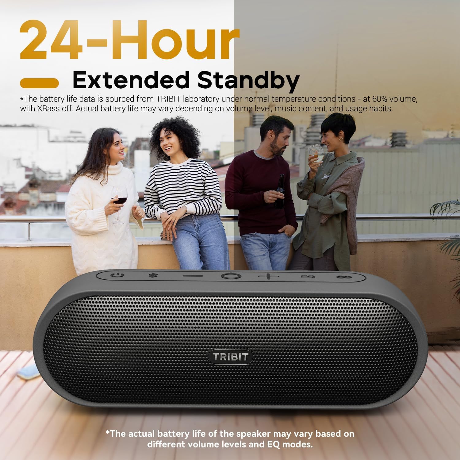 Tribit XSound Plus 2 30W 5.3 Bluetooth Wireless Speakers,Powerful Louder Stereo Sound with Bass-Enhanced XBass Function,24H Playtime,IPX7 Waterproof,Built in Mic,150ft BT Range for Home/Outdoor,Black - Image 4