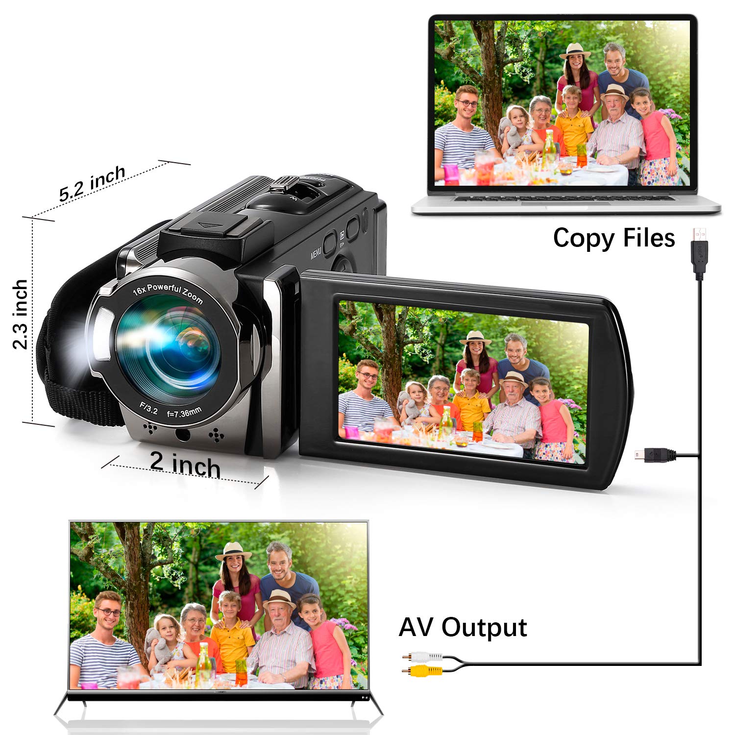 Video Camera Camcorder kimire Digital Camera Recorder Full HD 1080P 15FPS 24MP 3.0 Inch 270 Degree Rotation LCD 16X Digital Zoom Camcorder Camera with 2 Batteries(Black) - Image 5