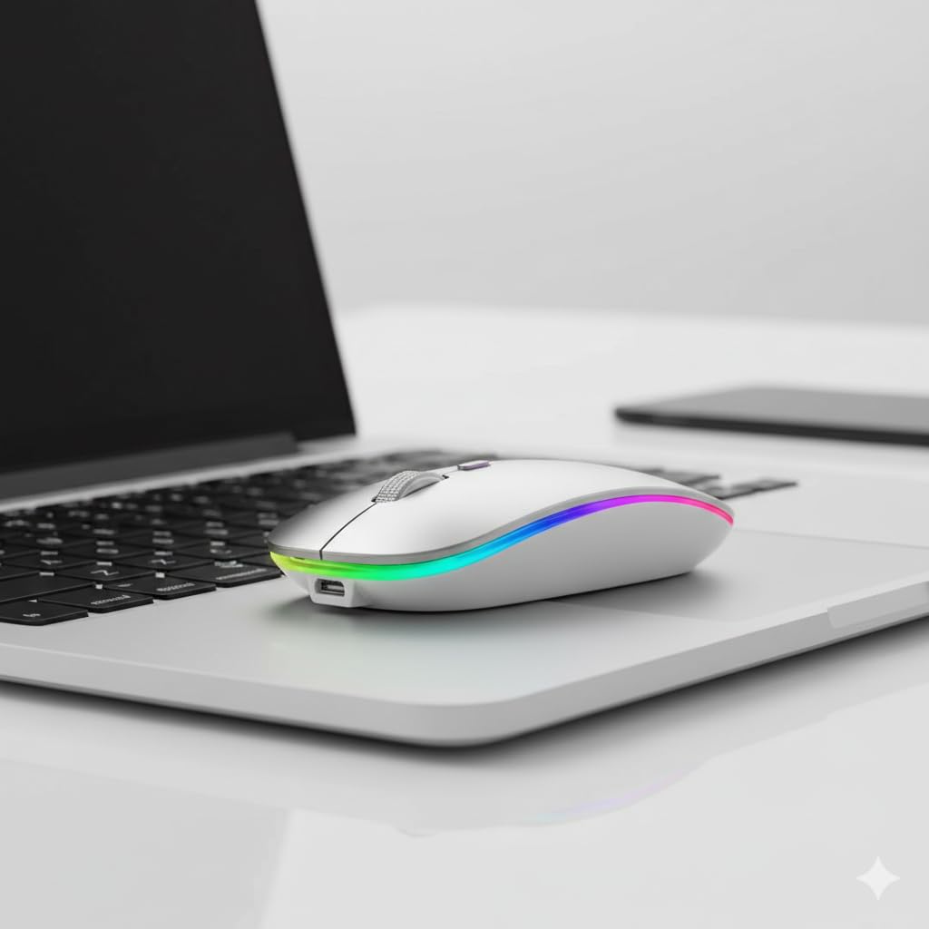Slim Wireless Mouse with Rechargeable Battery | Dual Mode BT + 2.4GHz Mouse | Silent Click | 800/1200/1600 DPI Adjustable | Multicolor LED | Lightweight Ergonomic Mouse for Laptop & PC - Image 8