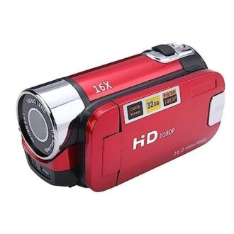 Digital Video Camera, Full HD 1080P Camcorder with 16x Zoom, 16MP, 3-inch Screen, Night Vision, Anti-Shake, 270 Degree Rotation, 32GB Storage, Red, for Vlogging