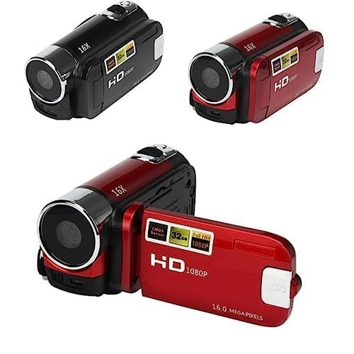 Mytechvision Digital Video Camera, Full HD 1080P Camcorder, 16x Zoom, 16MP, 3-inch Screen, Night Vision, Anti-Shake, 270 Degree Rotation, 32GB Storage, Red, for Vlogging