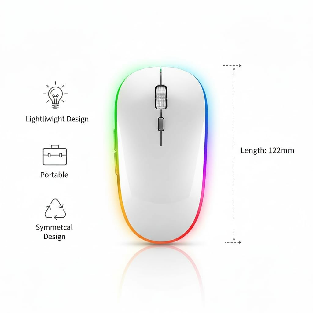 Slim Wireless Mouse with Rechargeable Battery | Dual Mode BT + 2.4GHz Mouse | Silent Click | 800/1200/1600 DPI Adjustable | Multicolor LED | Lightweight Ergonomic Mouse for Laptop & PC - Image 3