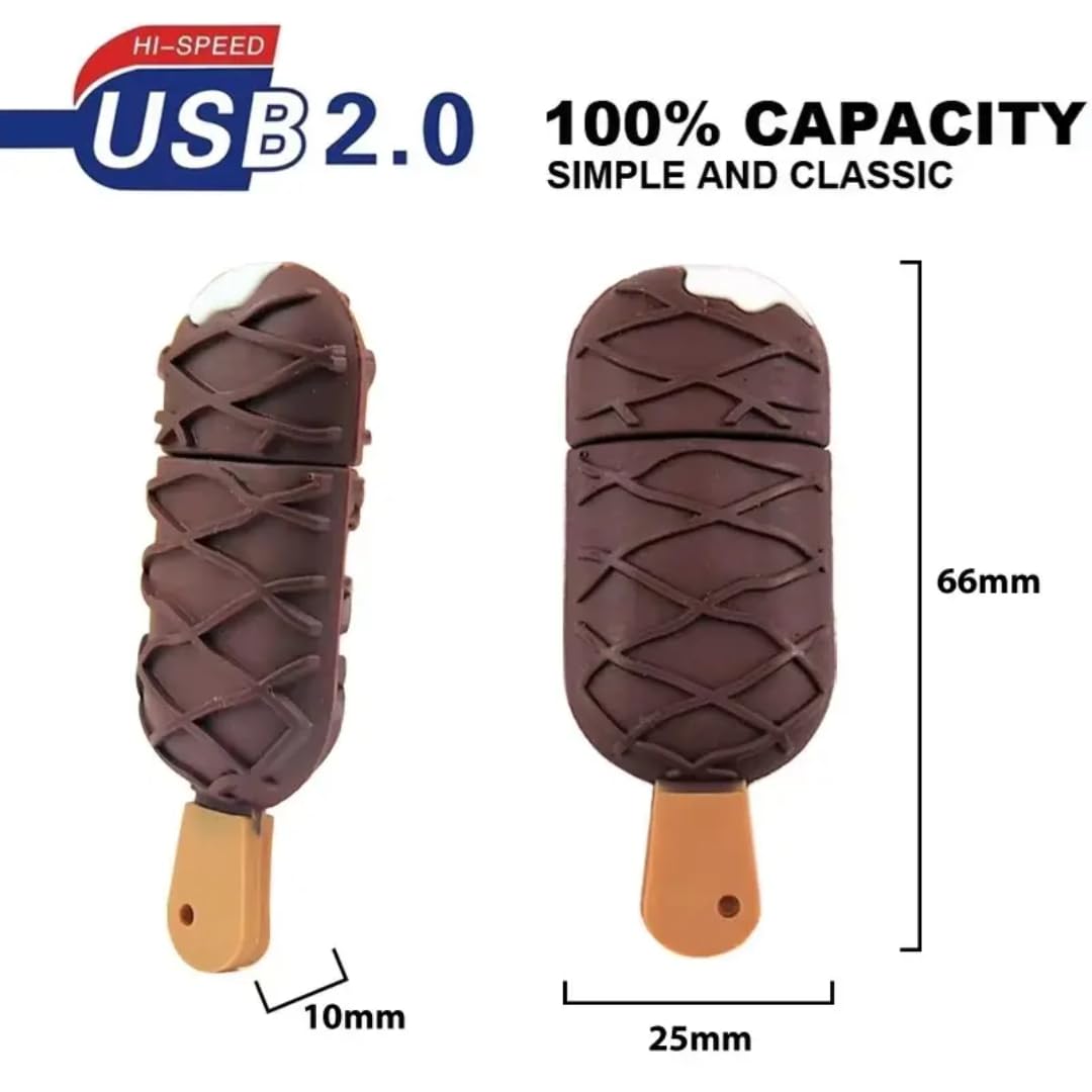 SippyTales~Cute Ice Cream Shape USB Flash Drive 2.0 | Chocolate Design Rubber Pendrive| High Speed, Waterproof, Plug & Play, Cartoon Memory Stick for Laptop, Car, Gift Use (32, GB) - Image 2