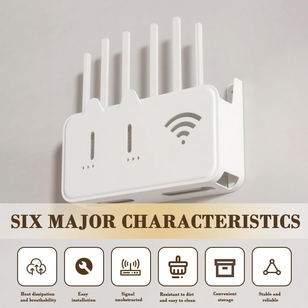Self-Adhesive WiFi Router Storage Box | Wall Mount Router Holder Shelf for Modem, Set-Top Box & Smart Devices | Space-Saving Cable Organizer Stand for Home & Office (Standard) - Image 6